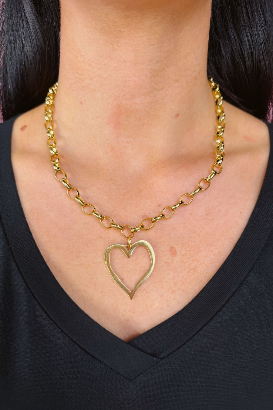 Open Heart Chain Necklace- Gold - Jess Lea Boutique
