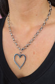 Open Heart Chain Necklace- Silver - Jess Lea Boutique