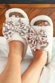 Open Toe Cozy Bow Slippers- Bella Leopard - Jess Lea Boutique