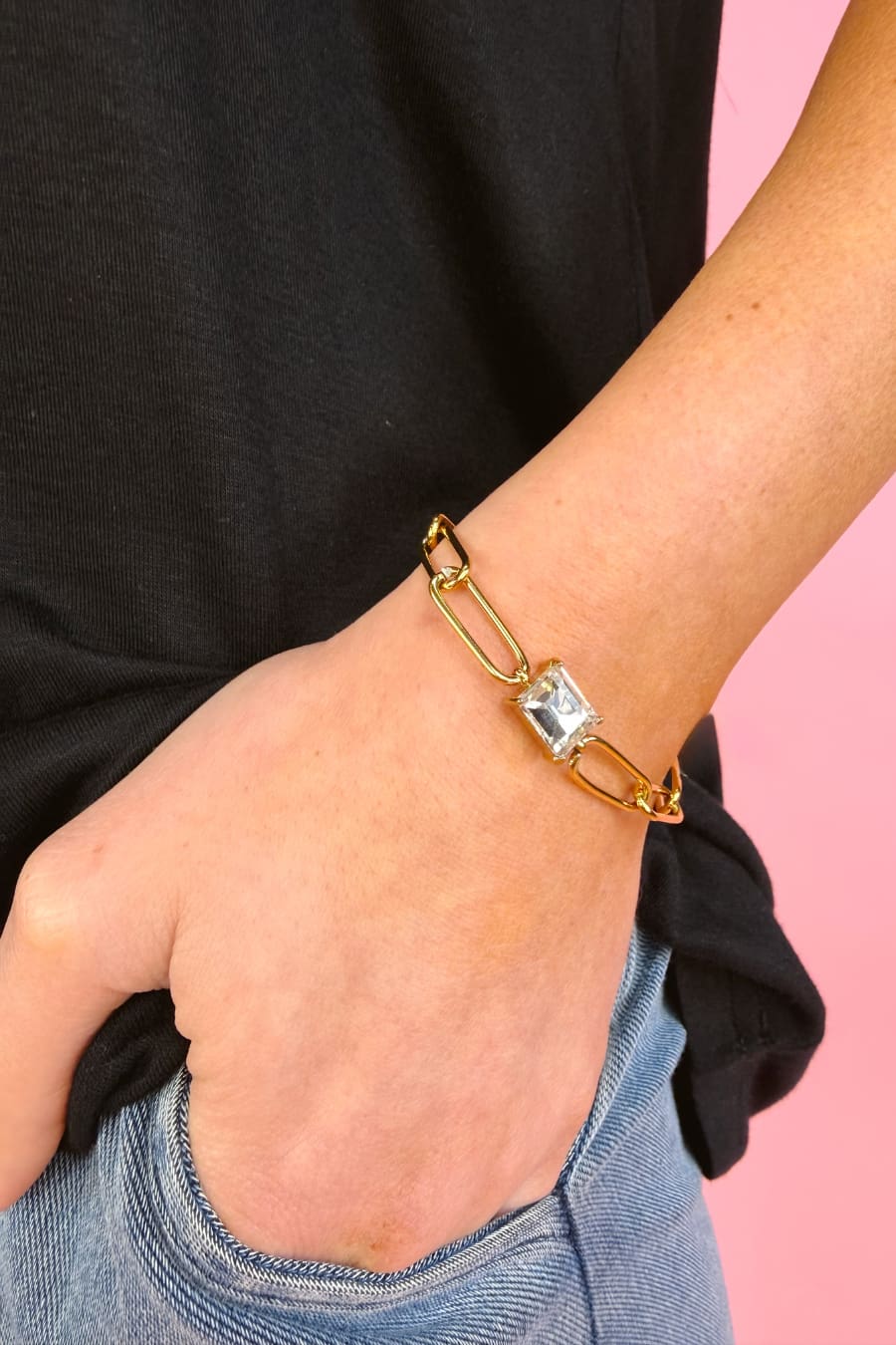 Paperclip Chain Bracelet- Gold/Crystal - Jess Lea Boutique