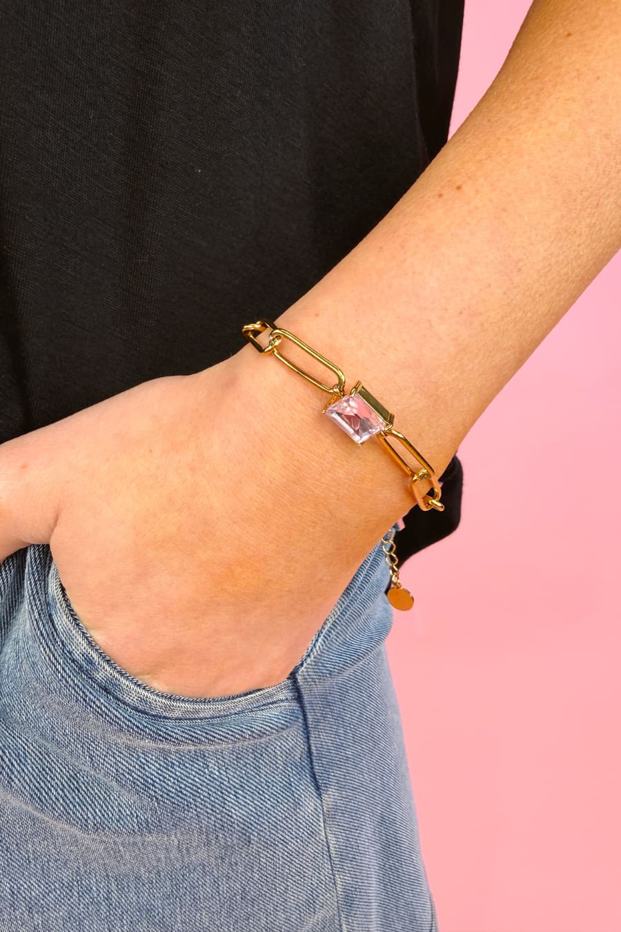 Paperclip Chain Bracelet- Gold/Pink - Jess Lea Boutique