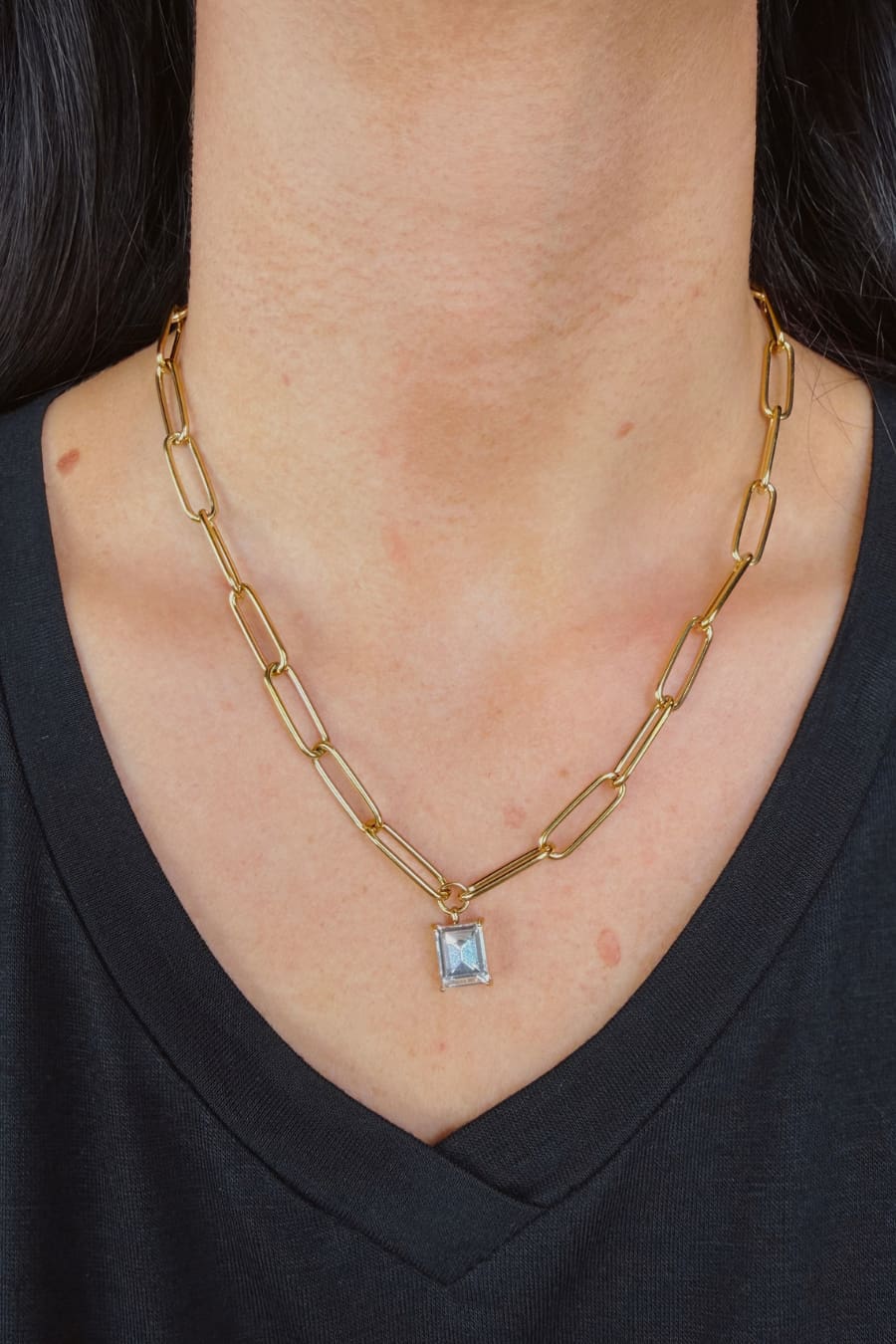 Paperclip Chain Necklace- Gold/Crystal - Jess Lea Boutique