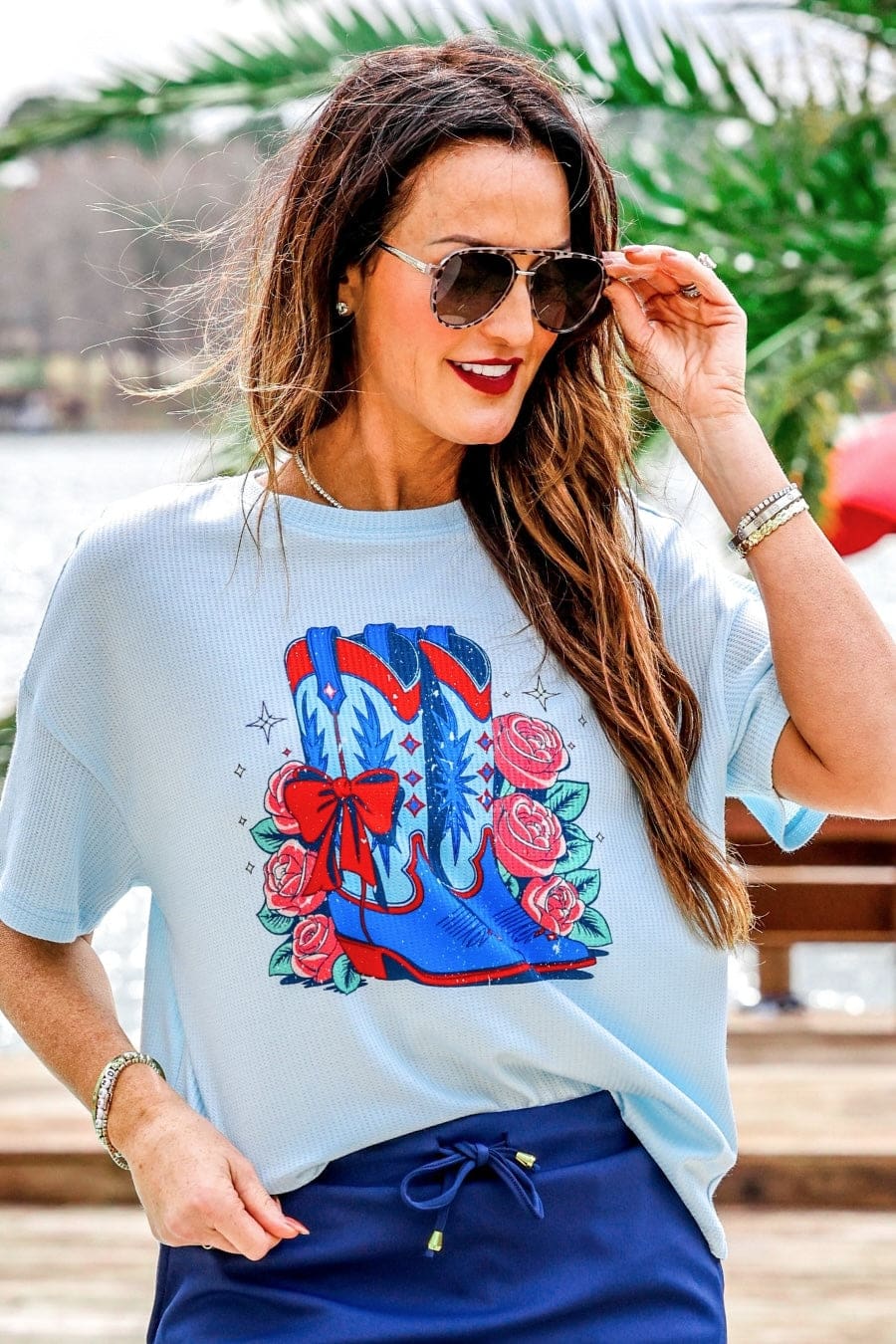 Patriotic Boots Waffle Tee - Jess Lea Boutique