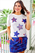 Patriotic Stars Patch Tee - Jess Lea Boutique