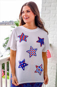 Patriotic Stars Patch Tee - Jess Lea Boutique