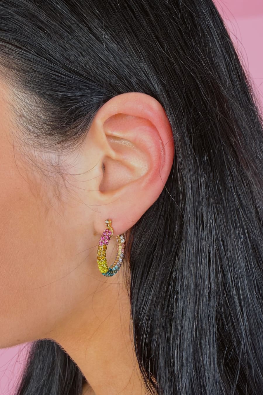 Pavé Hoop Earrings- Rainbow - Jess Lea Boutique