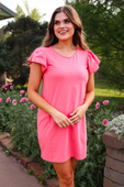 Caitlin Flutter Sleeve Dress, Coral - Jess Lea Boutique