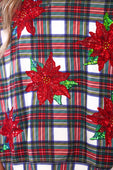 Plaid Poinsettia French Terry Pullover - Jess Lea Boutique