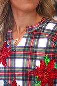 Plaid Poinsettia French Terry Pullover - Jess Lea Boutique