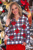 Plaid Poinsettia French Terry Pullover - Jess Lea Boutique