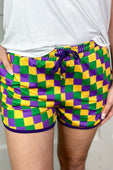 PREORDER-Beads And Bourbon Checkered Drawstring Everyday Shorts