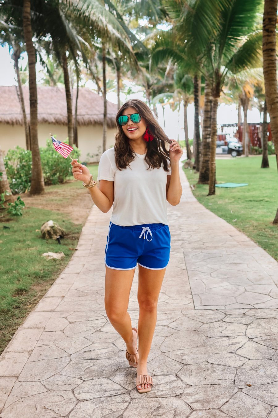 PREORDER-Blue And White Drawstring Everyday Shorts