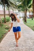 PREORDER-Blue And White Drawstring Everyday Shorts