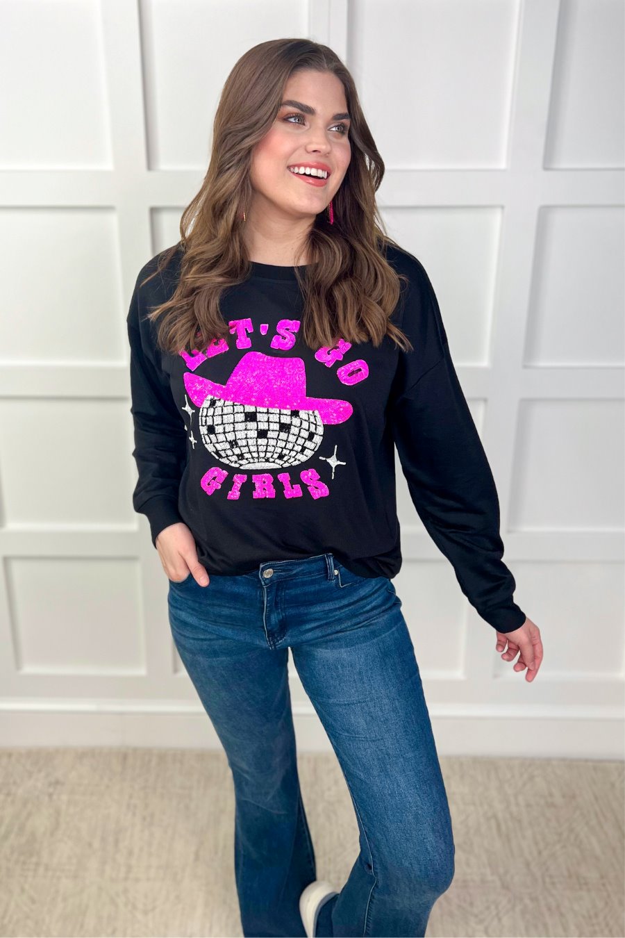 PREORDER-Let's Go Girls Sequin Patch Sweatshirt by Jess Lea Boutique