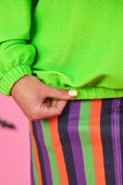 PREORDER- Levi Ribbed Quarter Zip Pullover- Neon Green - Jess Lea Boutique