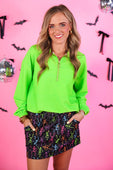 PREORDER- Levi Ribbed Quarter Zip Pullover- Neon Green - Jess Lea Boutique