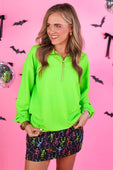 PREORDER- Levi Ribbed Quarter Zip Pullover- Neon Green - Jess Lea Boutique