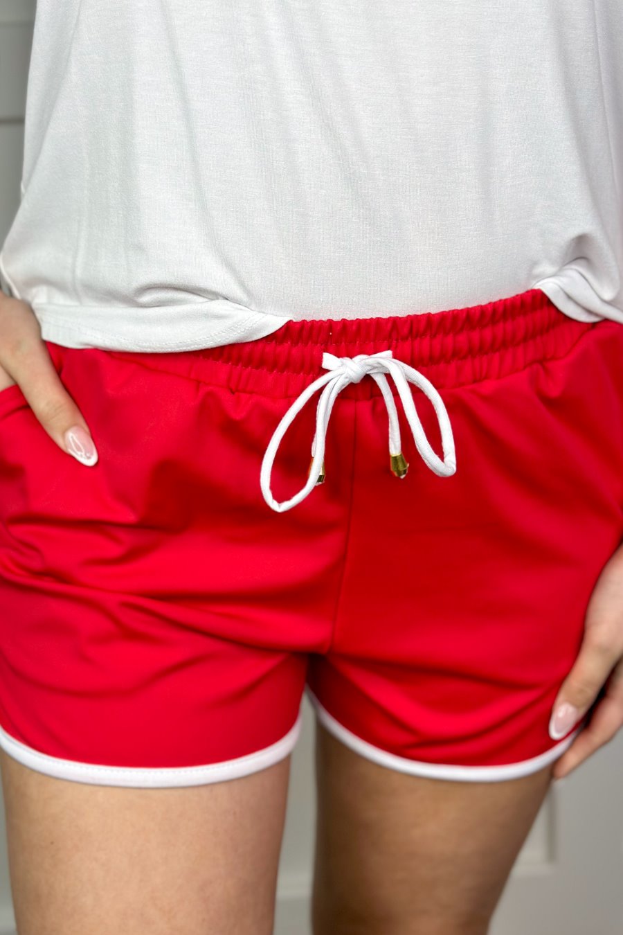 Red And White Drawstring Everyday Shorts Jess Lea Boutique