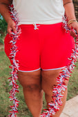 PREORDER-Red And White Drawstring Everyday Shorts