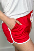PREORDER-Red And White Drawstring Everyday Shorts