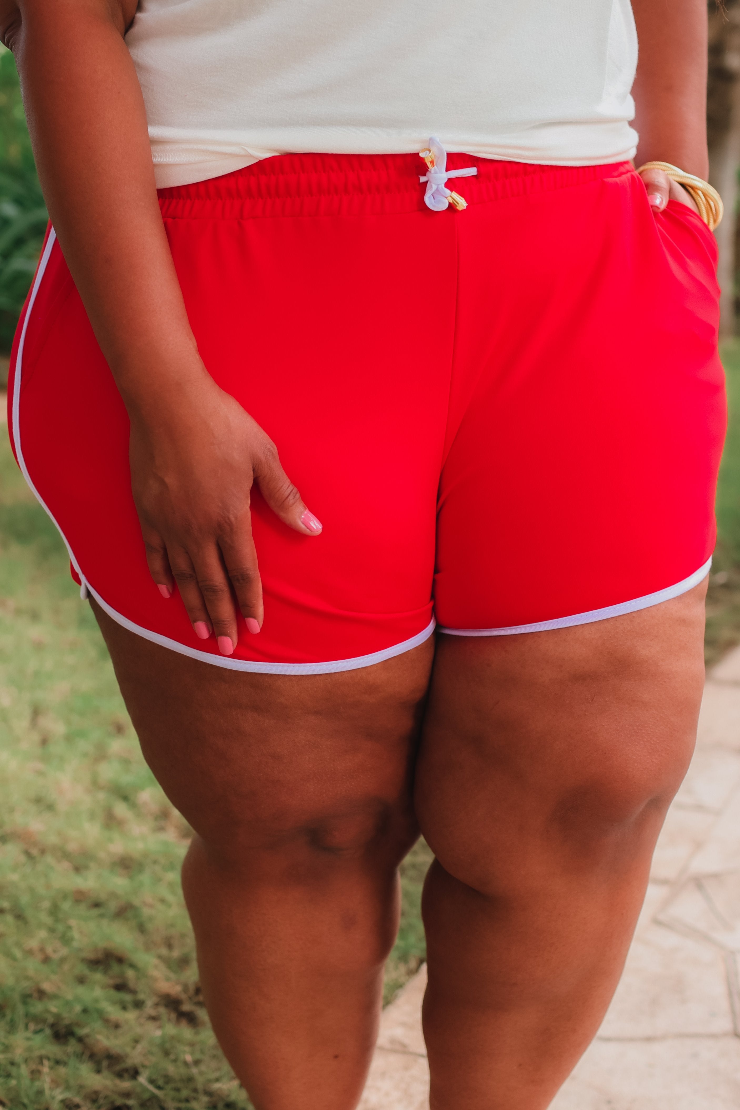 PREORDER-Red And White Drawstring Everyday Shorts