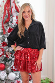 PREORDER- Prim Button Up Velvet Top- Black - Jess Lea Boutique