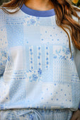 Printed Terry Skort Set- Blue Patchwork - Jess Lea Boutique