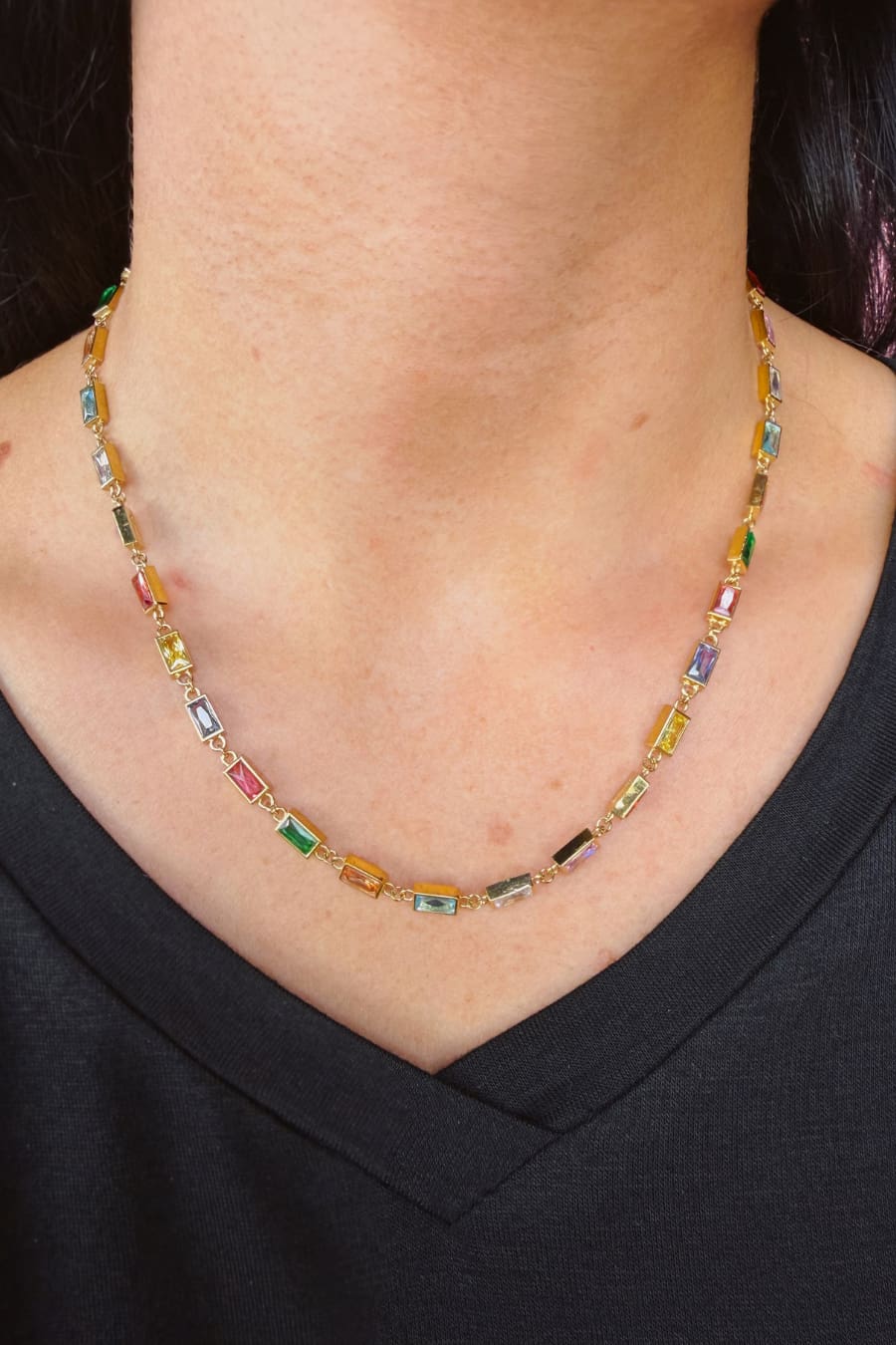 Rainbow Baguette Necklace - Jess Lea Boutique