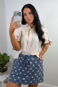 Refined Denim Stretch Skort- Polka Dot - Jess Lea Boutique