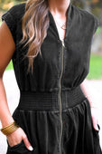 Refined Denim Zipper Dress- Black - Jess Lea Boutique