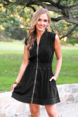 Refined Denim Zipper Dress- Black - Jess Lea Boutique