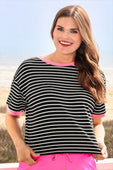 Retro Stripe Tee- Black and Pink - Jess Lea Boutique