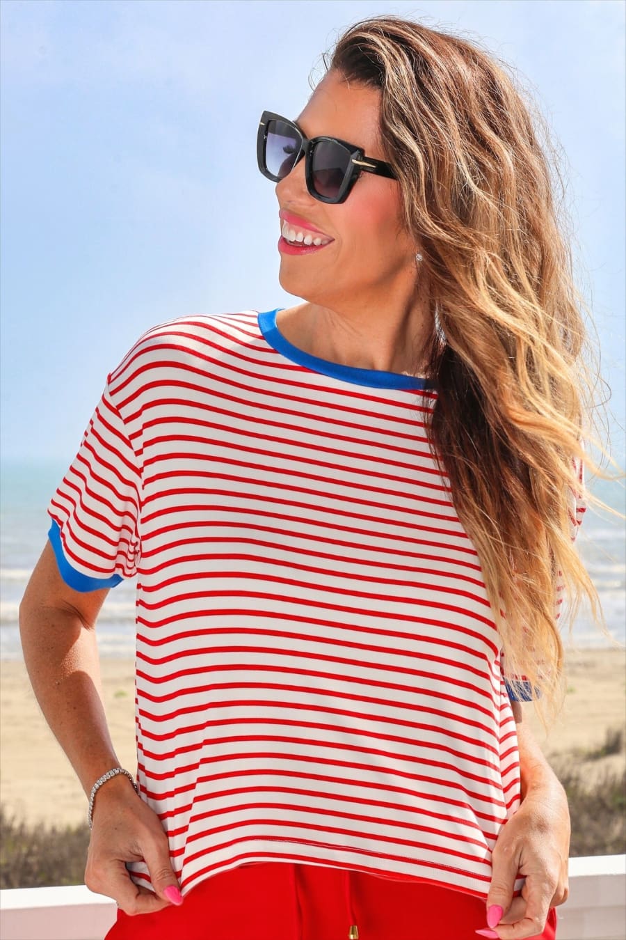 Retro Stripe Tee- White and Red - Jess Lea Boutique