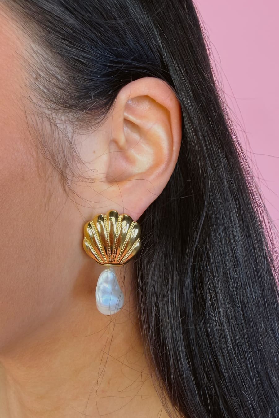 Seashell Pearl Drop Earrings - Jess Lea Boutique