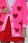 Sequin Patch Happy Hearts Relaxed Cardigan - Jess Lea Boutique