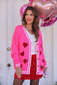 Sequin Patch Happy Hearts Relaxed Cardigan - Jess Lea Boutique