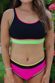 Set For Vacay Two Piece Swimsuit- Black/Neon - Jess Lea Boutique