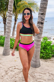 Set For Vacay Two Piece Swimsuit- Black/Neon - Jess Lea Boutique