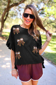 Sideline Sparkle Ruffle Top- Black - Jess Lea Boutique