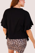 Sideline Sparkle Ruffle Top- Black - Jess Lea Boutique