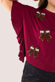 Sideline Sparkle Ruffle Top- Maroon - Jess Lea Boutique