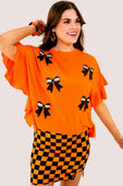Sideline Sparkle Ruffle Top- Orange - Jess Lea Boutique