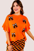 Sideline Sparkle Ruffle Top- Orange - Jess Lea Boutique