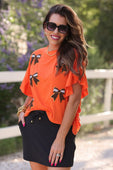Sideline Sparkle Ruffle Top- Orange - Jess Lea Boutique