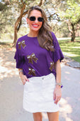 Sideline Sparkle Ruffle Top- Purple - Jess Lea Boutique
