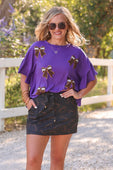 Sideline Sparkle Ruffle Top- Purple - Jess Lea Boutique