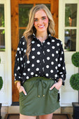 Sloane Button Up Top- After Dark Polka Dot - Jess Lea Boutique
