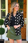 Sloane Button Up Top- After Dark Polka Dot - Jess Lea Boutique