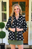 Sloane Button Up Top- After Dark Polka Dot - Jess Lea Boutique