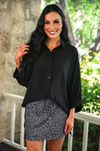 Sloane Button Up Top- Black - Jess Lea Boutique